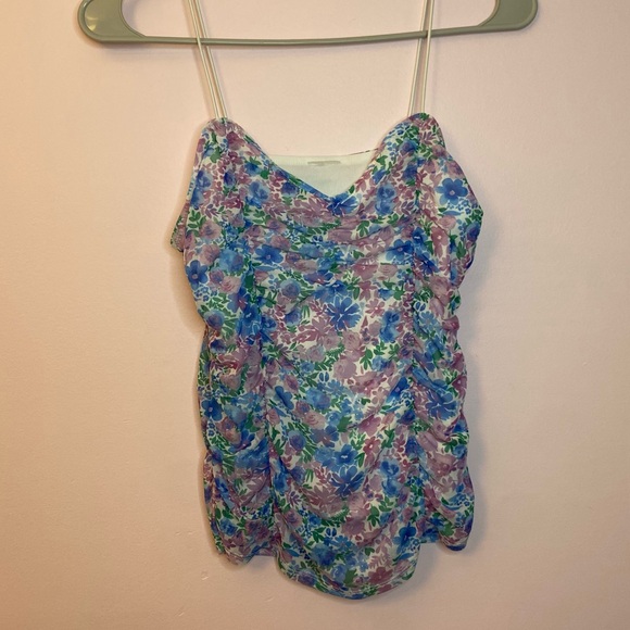 y2k floral ruches mesh tank top blues and purple - Picture 1 of 2